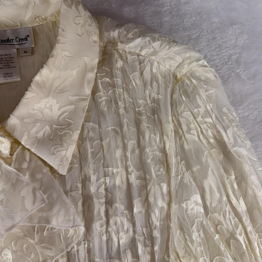 Vintage XL Ivory Satin Top Victorian Renaissance Party Ruffles Romantic Blouse - Picture 4 of 12